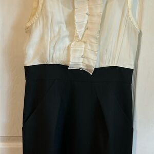 BCBGMaxAzria Cream and Black Sheath Dress with Scoop Neck